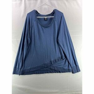 Avia Women Top XXXL Blue Long Sleeve Scoop Neck Criss Cross Hem Stretch Athletic